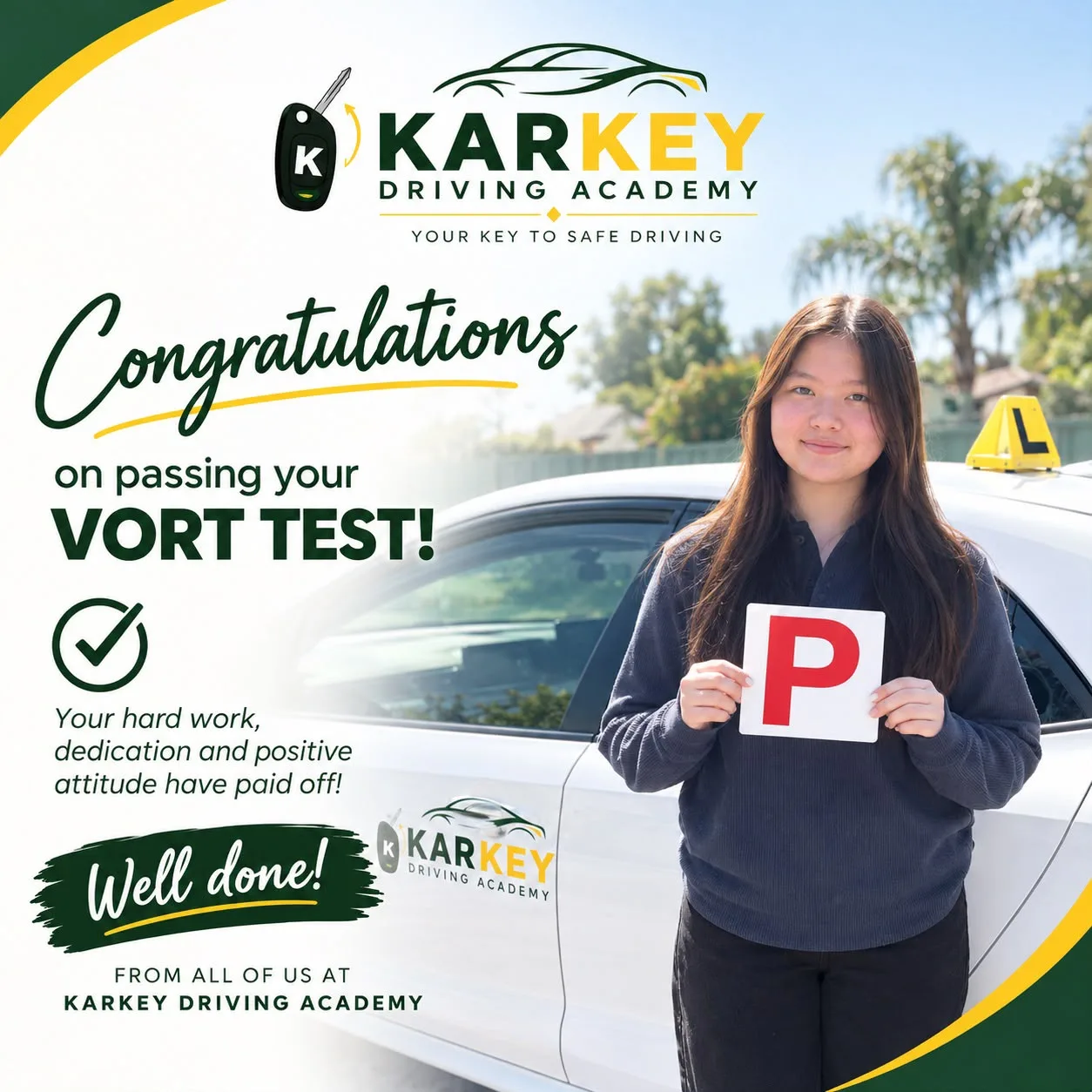 Kar-Key Driving Academy student who passed the VORT test